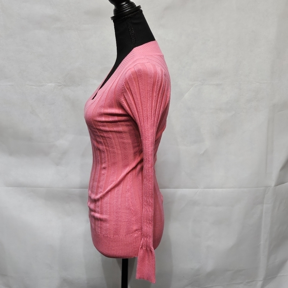 Catch My I Ribbed Stretchy V-neck Pullover Pink Top 78% Rayon 22% Polyester Sz L - Picture 3 of 6